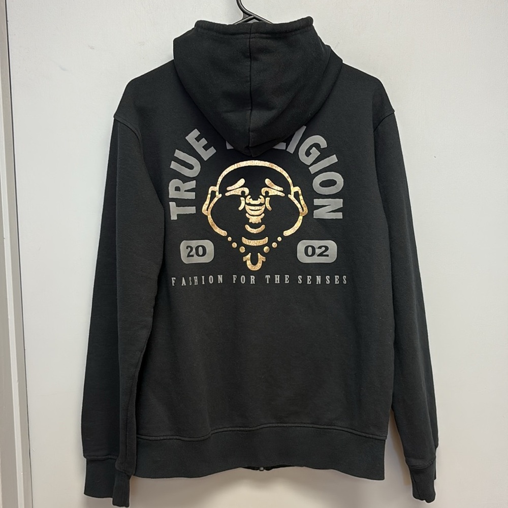 SOLD IN STORE True Religion Metallic Buddha Logo Full Zip Hoodie Size Medium - Picture 4 of 11